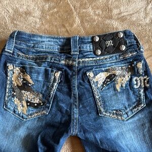 Miss Me Blue Boot Cut Jeans with Ornate Embellishments